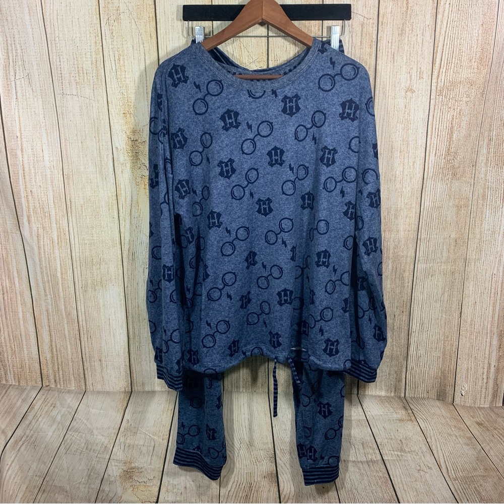 Harry Potter Wizard World 2 Piece Shirt Pants Pajama Set Sz XL Blue